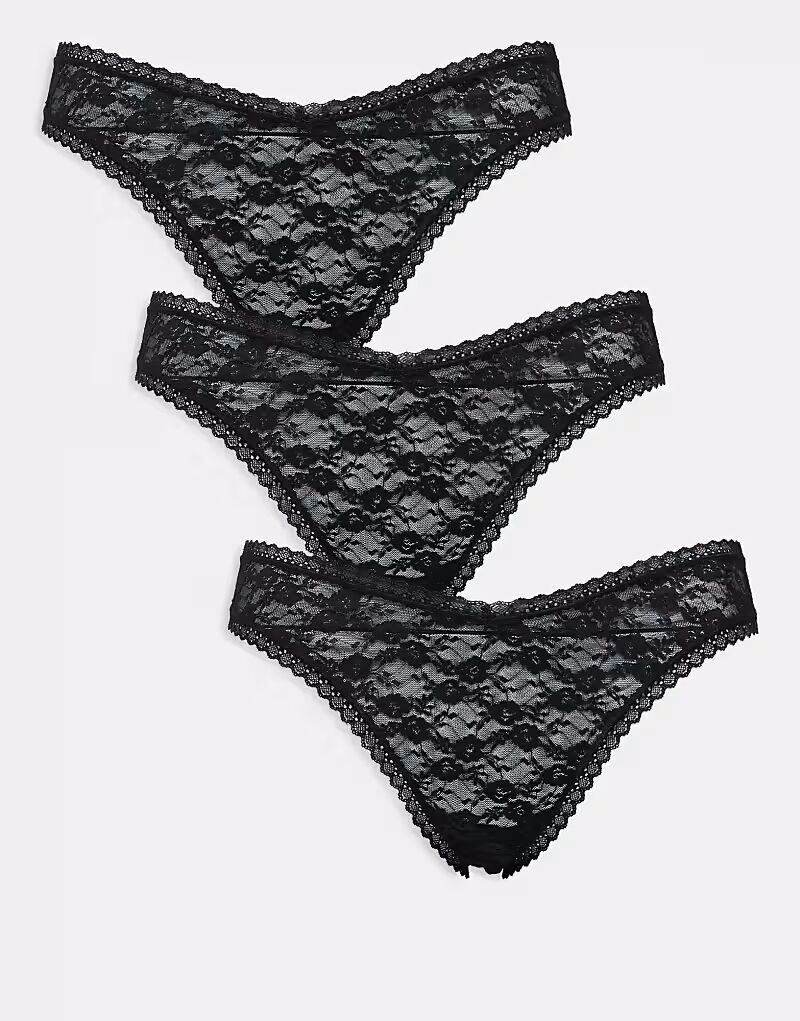 

Комплект из 3 кружевных стрингов ASOS DESIGN Curve черного цвета ASOS Curve