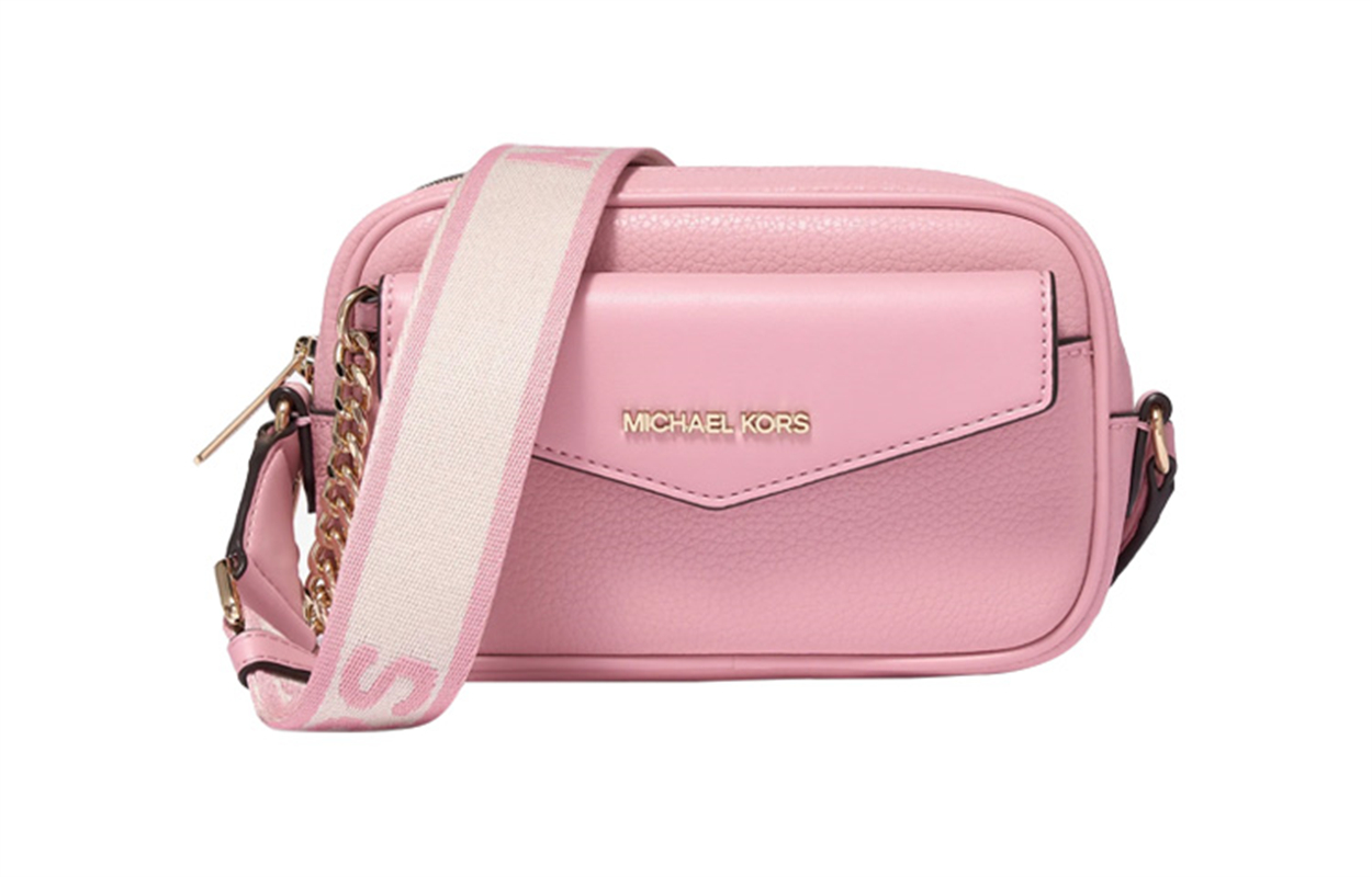 

Сумка через плечо из спилка коровьей кожи в виде фотосумки Trumpets для женщин розовая MICHAEL KORS