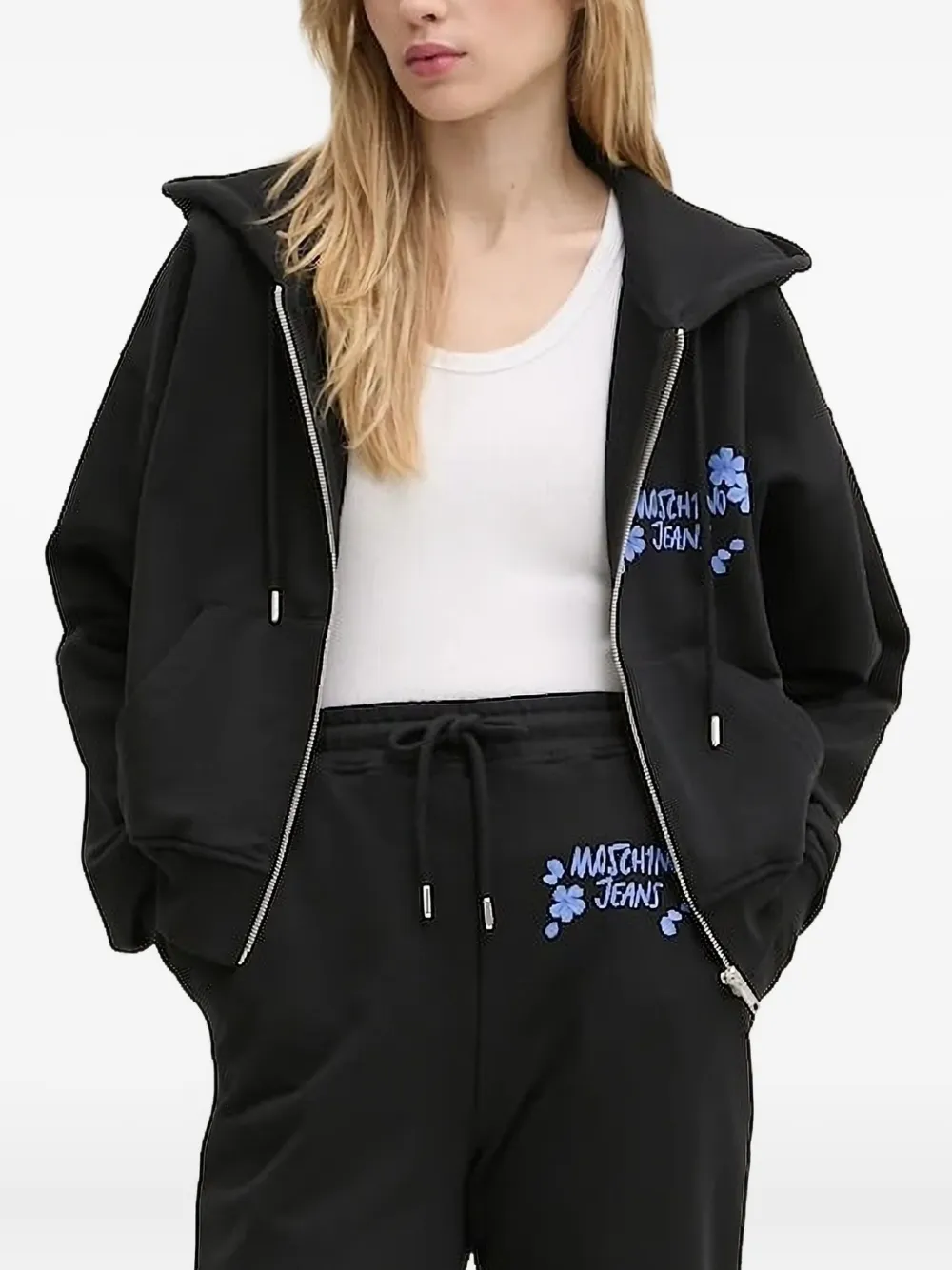 

Толстовка с капюшоном на молнии с логотипом MOSCHINO JEANS, черный