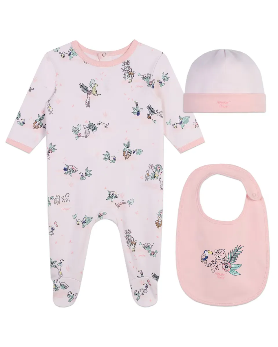 

Хлопковый комплект из трех предметов для девочки Kenzo Kids, розовый