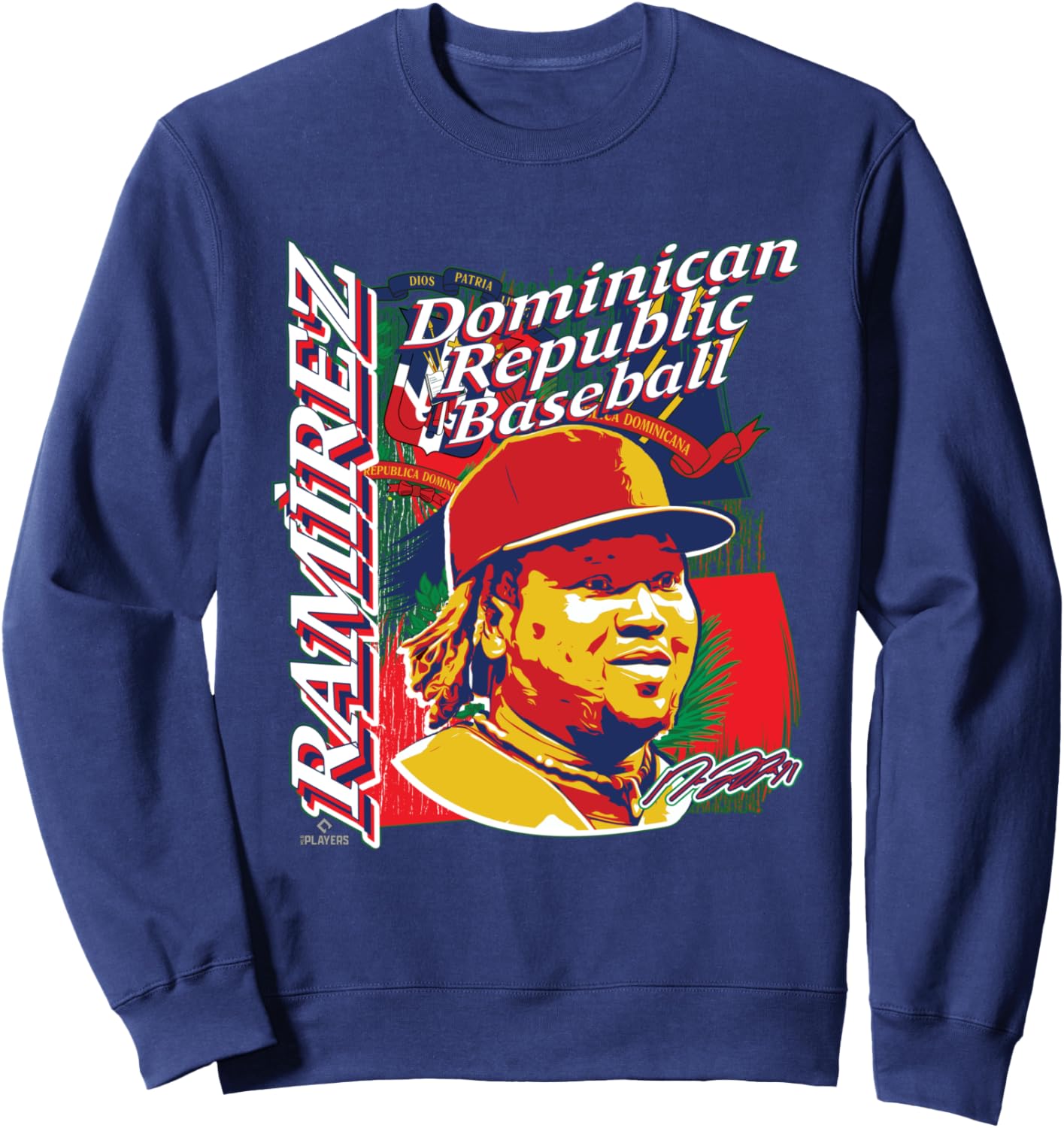 

Футболка с изображением Хосе Рамиреса, члена Международной бейсбольной ассоциации Доминиканской Республики (MLBPA), синяя Ryno Sports