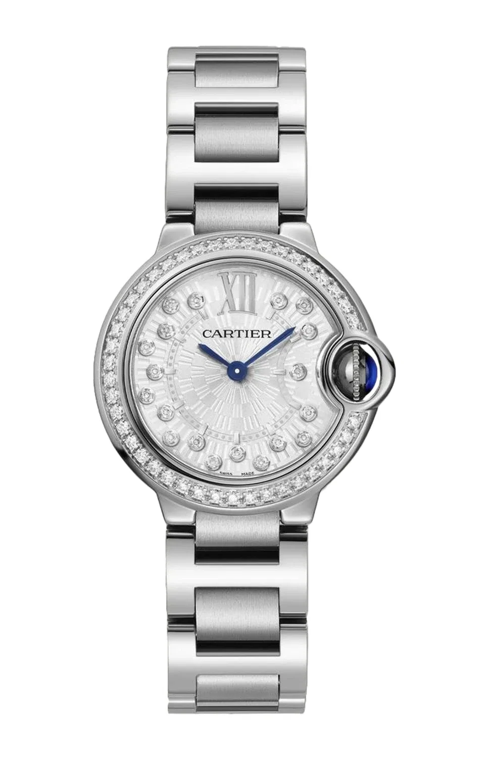 Ballon Bleu de CARTIER 28 мм, кварцевый механизм, сталь, бриллианты - W4BB0034, черный