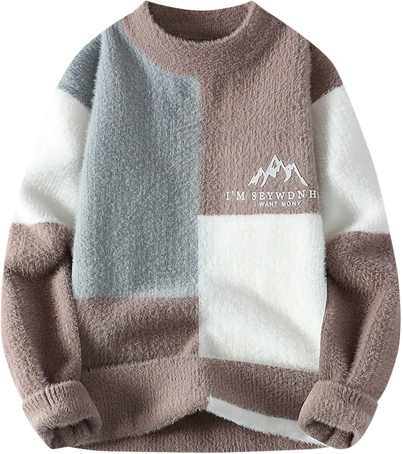 

Мужской свитер с цветными блоками, воротник-гольф, рифленая вязка AQAYL