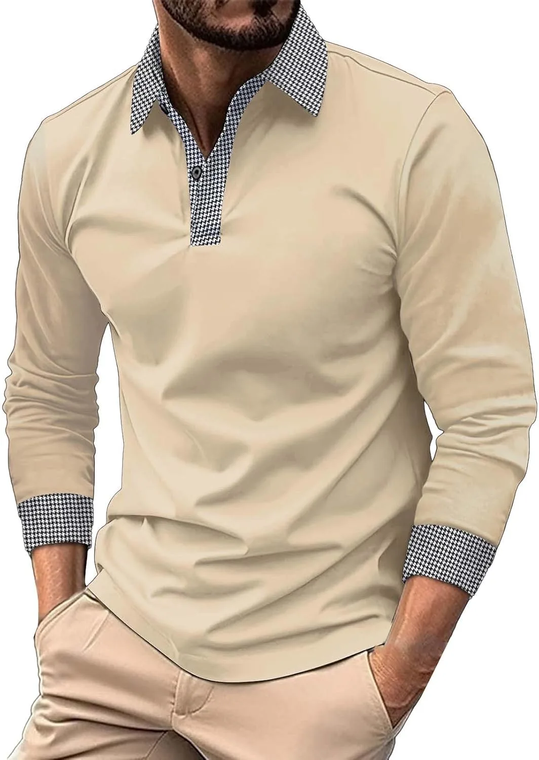 

Мужская поло с длинным рукавом из хлопка, классический воротник на пуговицах и карманом ESKNAS