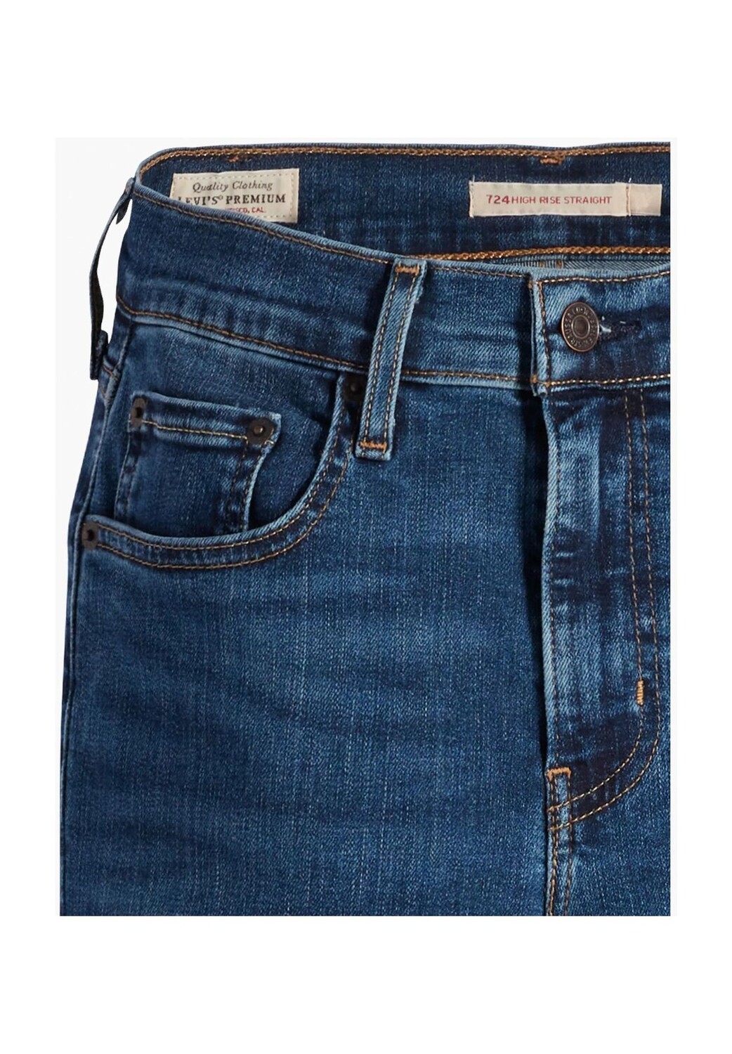Прямые джинсы 724 с высокой посадкой Levi's, цвет 0 07 Blue Wave Dark Denim — фото 4