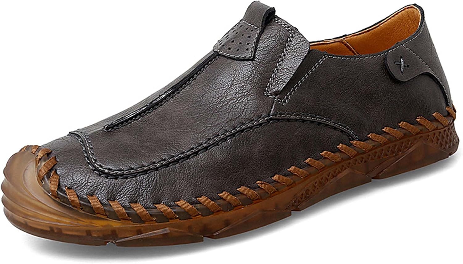 

Мужские премиальные кожаные повседневные кроссовки, кожаные туфли без шнурков, ручная строчка, защита носка, повседневная обувь для ходьбы, обувь для вождения, обувь для активного отдыха, удобные, мягкие, противоскользящие Vtiao, серый