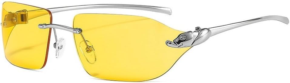 

Винтажные уникальные солнцезащитные очки с принтом гепарда для женщин, без оправы, с прозрачными линзами, как у океанских птиц, мужские солнцезащитные очки с защитой от УФ-излучения UV400 SKFGNX, Silver Yellow