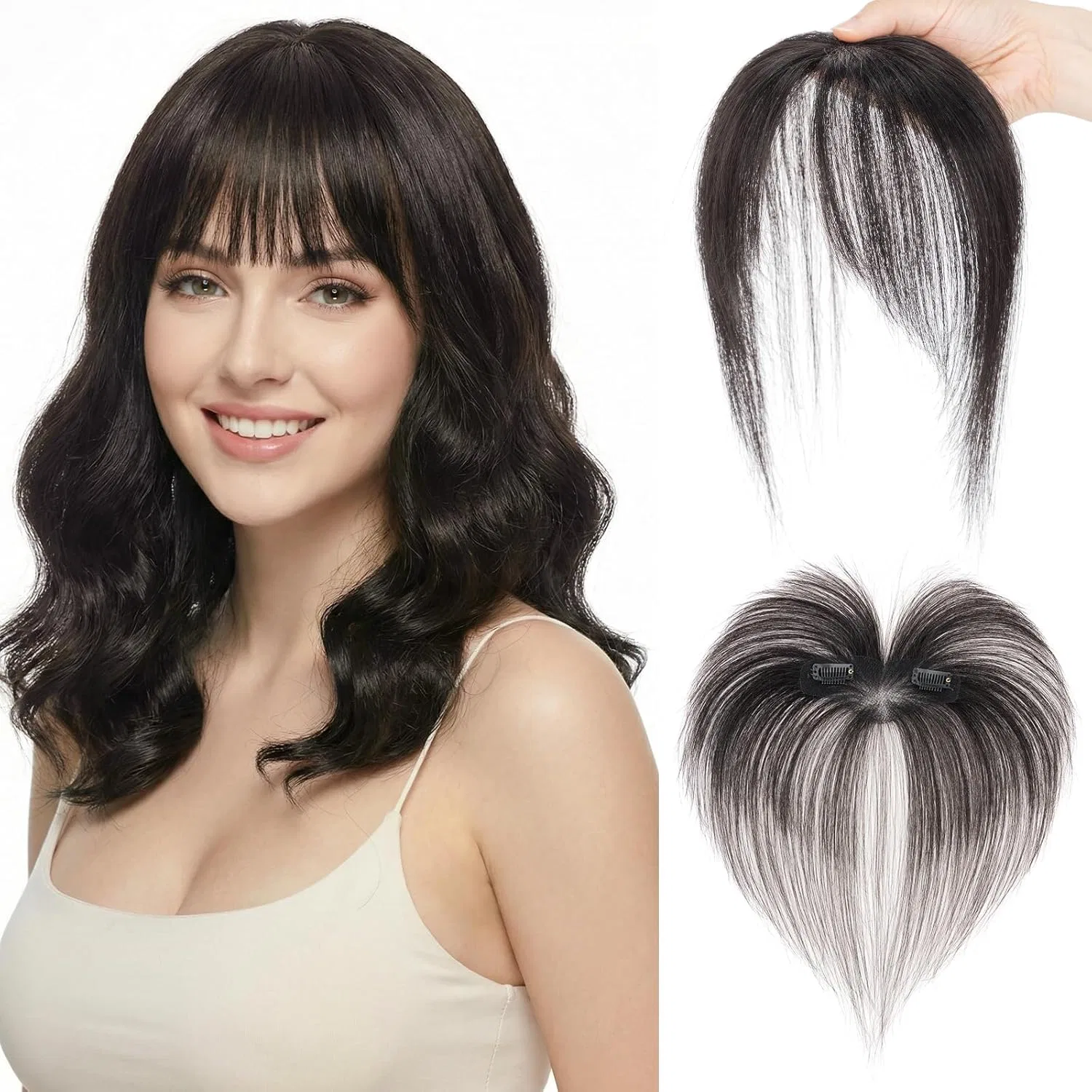 Накладная челка SEGOHAIR из натуральных волос, черная Sego, #1B Natural Black