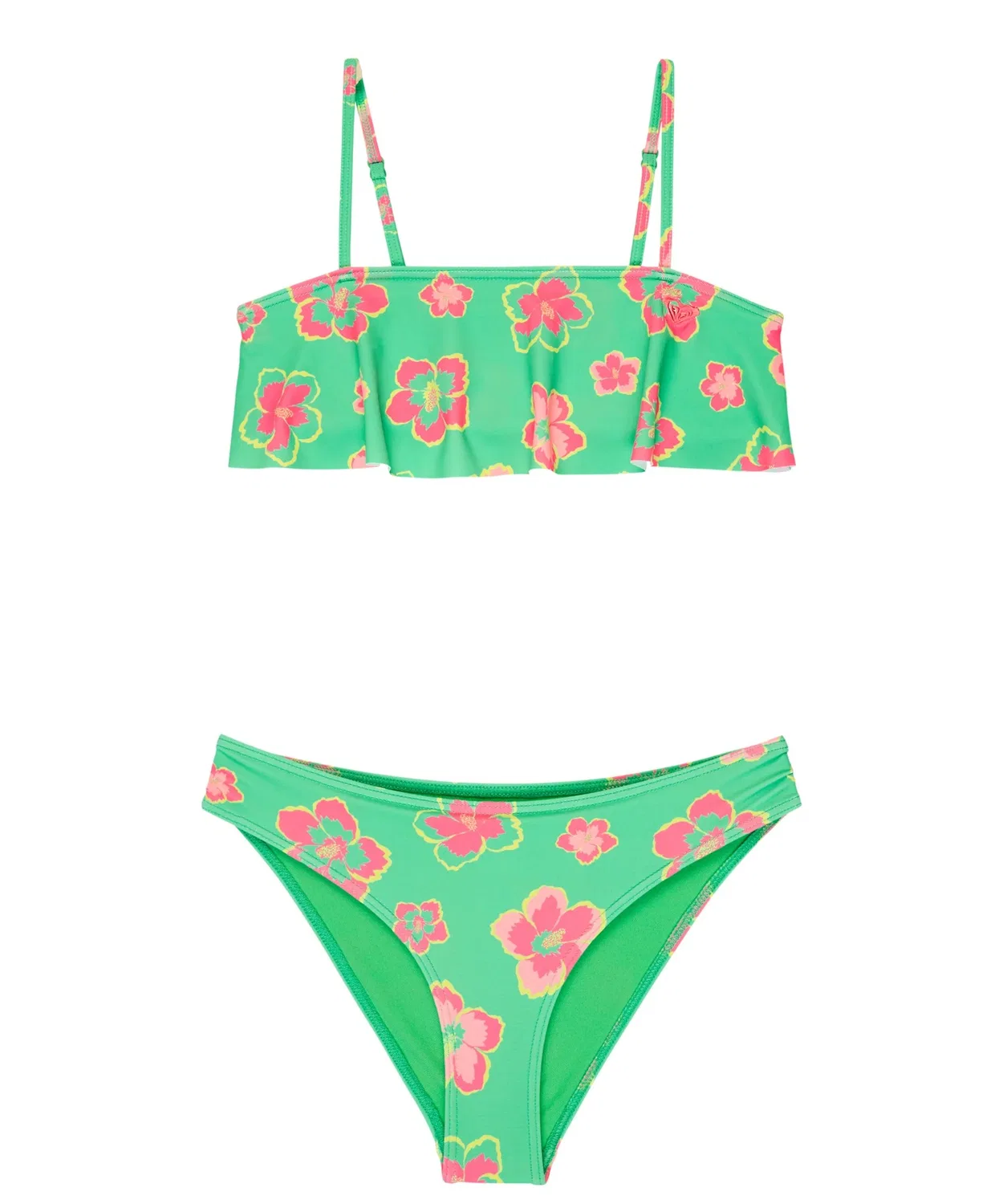 Детский бикини-сет ROXY TROPICOOL FLUTTER SET с принтом гибискус, зеленый — фото 2