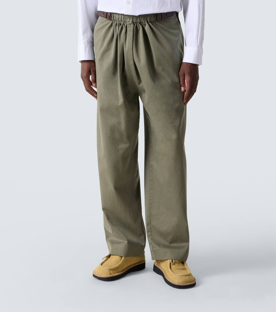 Прямые брюки из хлопкового сатина с поясом Loewe, Khaki Green — фото 3