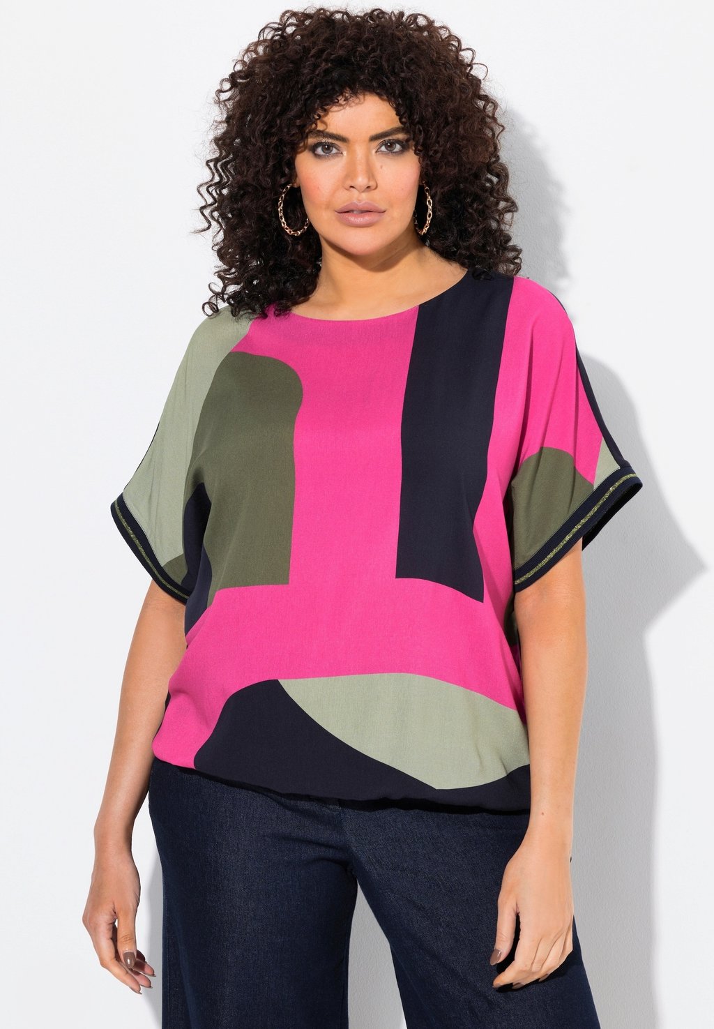 

Блуза ABSTRACT PRINT ELASTIC HEM Ulla Popken, темно-синий