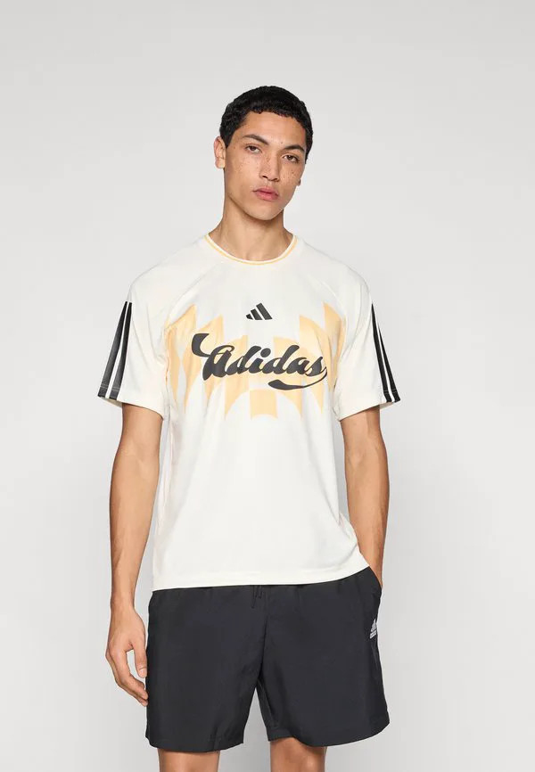 Футболка с принтом "тиро" Adidas Sportswear, Off White/Black/Semi Ice Tangerine