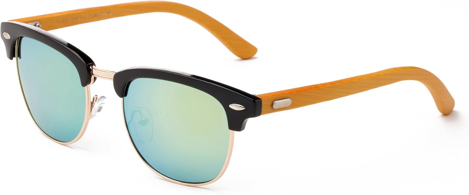 

Newbee Fashion - "Topline Flash" Винтажные модные солнцезащитные очки из натурального бамбука высокого качества для мужчин и женщин Newbee Fashion Sunglasses, Gunmetal/Green/Dark Bamboo