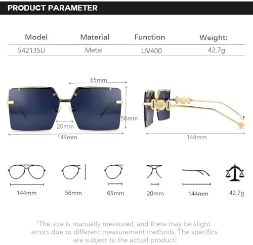 

Солнцезащитные очки в крупной прямоугольной оправе, модные для мужчин и женщин, без оправы, защита от УФ-излучения UV400, винтажные очки MTZJH, Blue Pink