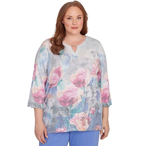 

Топ с разрезом на шее и бисером в цветочном стиле Plus size Alfred Dunner