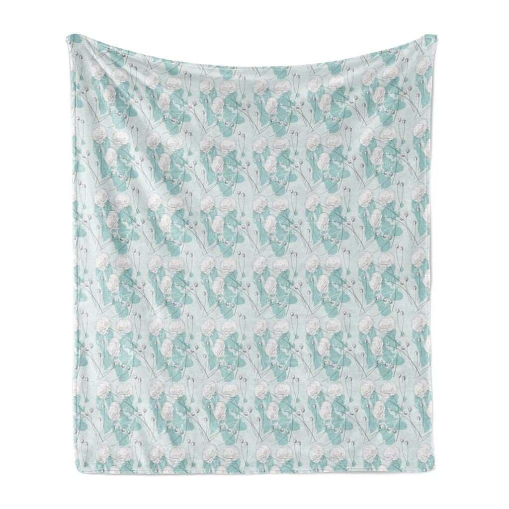 

ABAKUHAUS Flowers Мягкое фланелевое флисовое одеяло, Flower Art Branch Garden Art Contour Nature Decorated Mint, 175 x 230 см, Белый Серо-Чирок