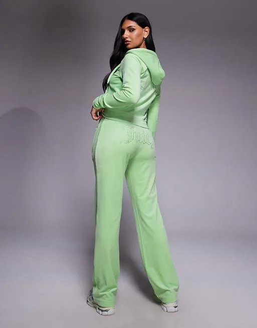 

Зеленые велюровые джоггеры с логотипом и кулиской Juicy Couture