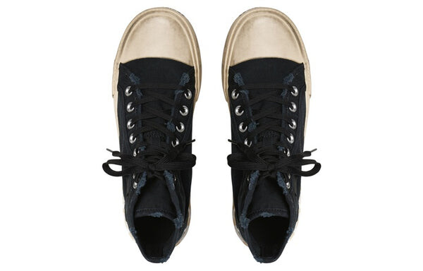 Кроссовки paris high top sneakers 'black destroyed cotton and white rubber with graffiti' Balenciaga, черный — фото 4