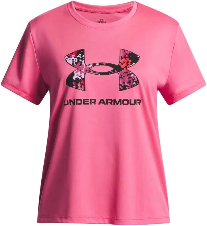 Футболка детская с принтом Under Armour, цвет Super Pink / Black