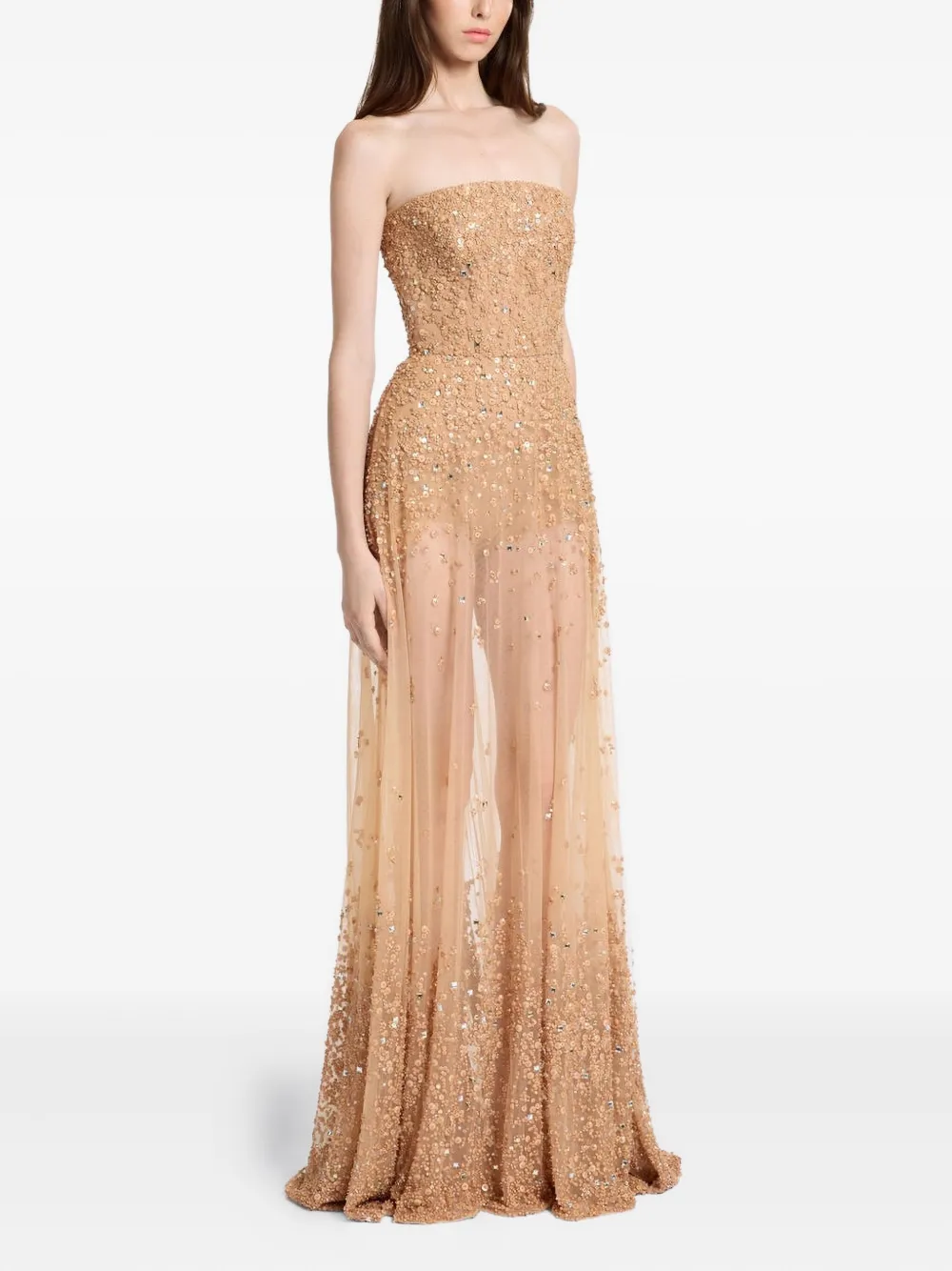 

Платье без бретелей с бисерной вышивкой Elie Saab, золотой