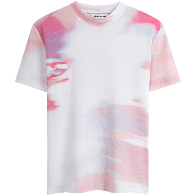 Футболка женская с круглым вырезом умеренного прямого кроя Calvin Klein, 0LA-Pink White Blended