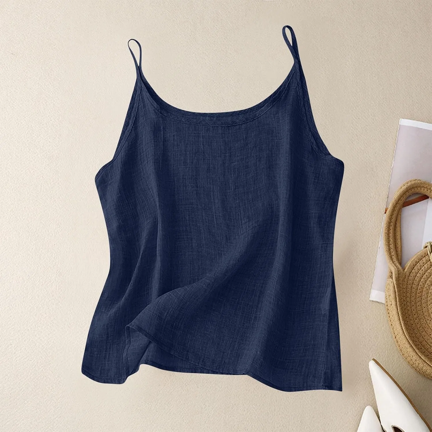 Женский топ на бретелях Cotton Linen, цвет 15 - Navy — фото 2