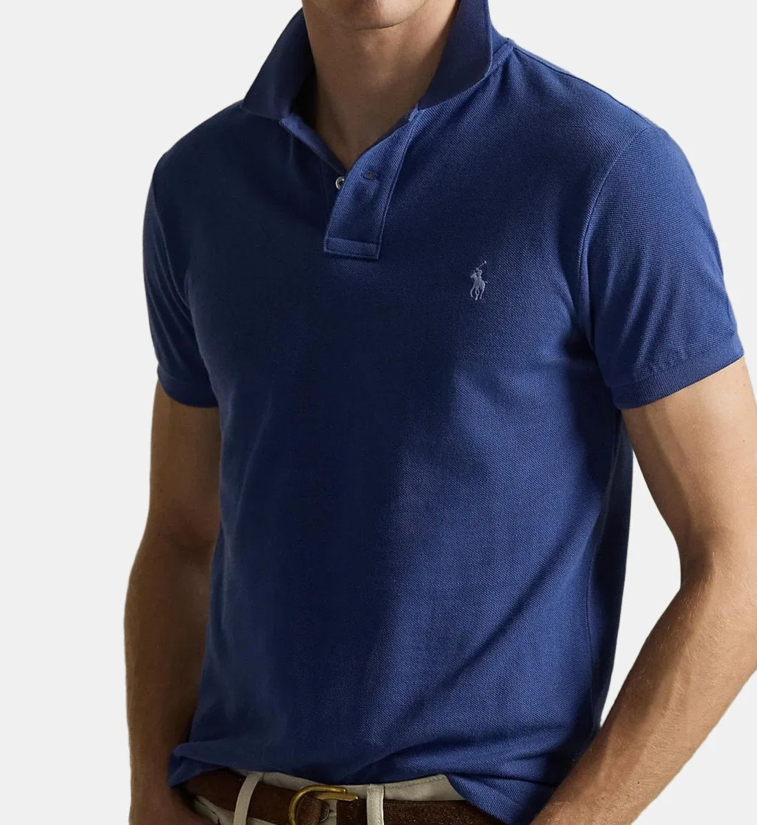 Приталенное поло из пике хлопка с пони POLO RALPH LAUREN, синий — фото 4