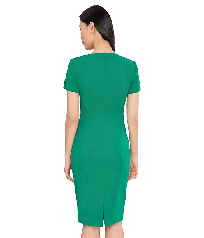 Платье-футляр с круглым вырезом Scuba Crepe Short Key Hole Short Sleeve Sheath Calvin Klein, Meadow — фото 4