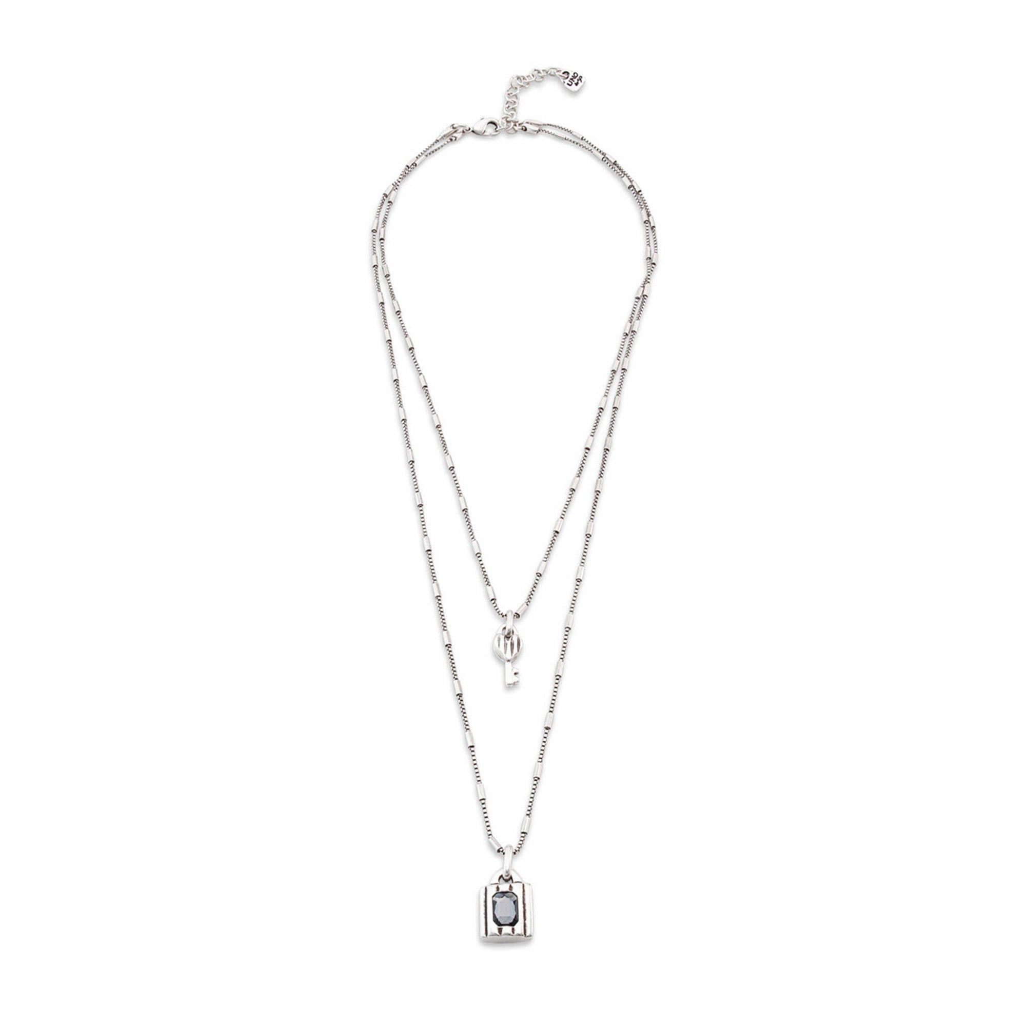 

Ожерелье из металлического сплава с покрытием из стерлингового серебра, 2 цепочки, подвески в виде ключа и замка Unode49, серо-серебристый