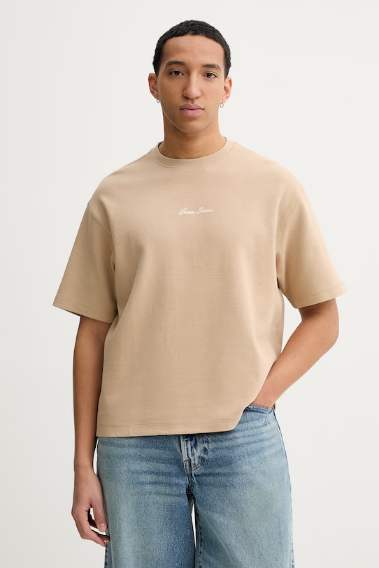 

Хлопковая футболка Guess Jeans, бежевый