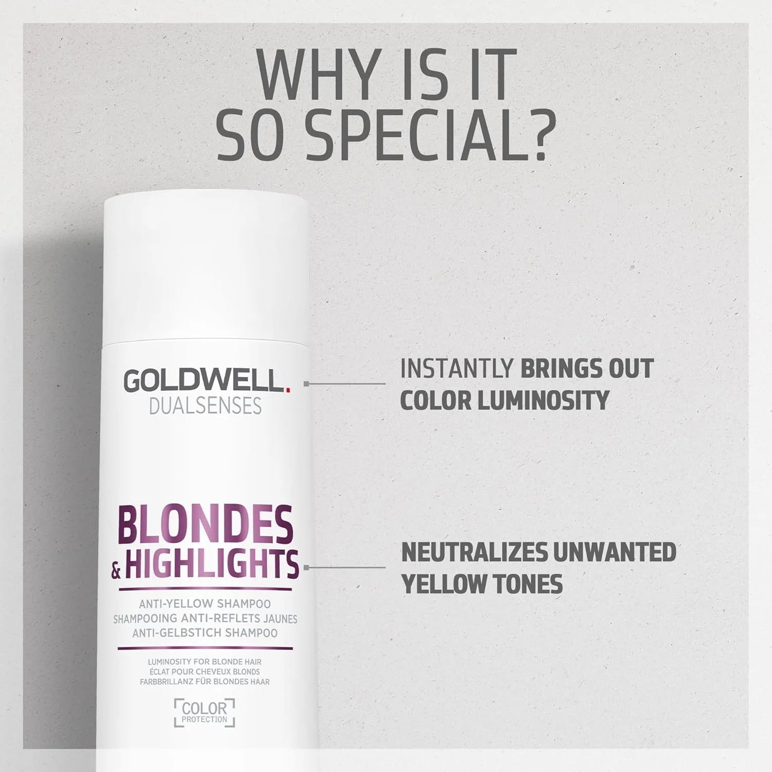 Шампунь против желтизны Goldwell Dualsenses Blondes & Highlights 299 мл (.), yellow — фото 3