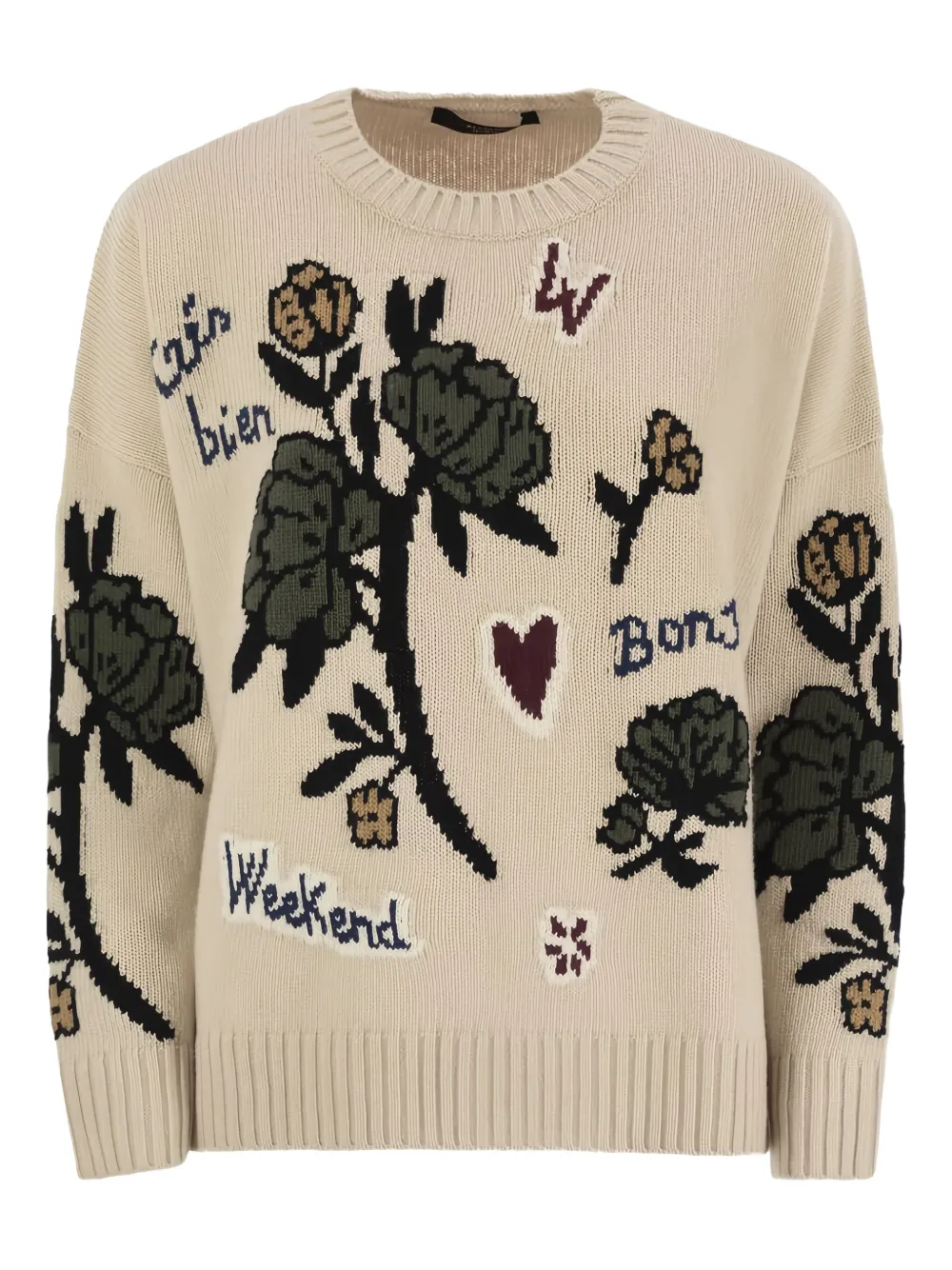 

Шерстяной свитер Pavidi с цветочной вышивкой Weekend Max Mara, нейтральный