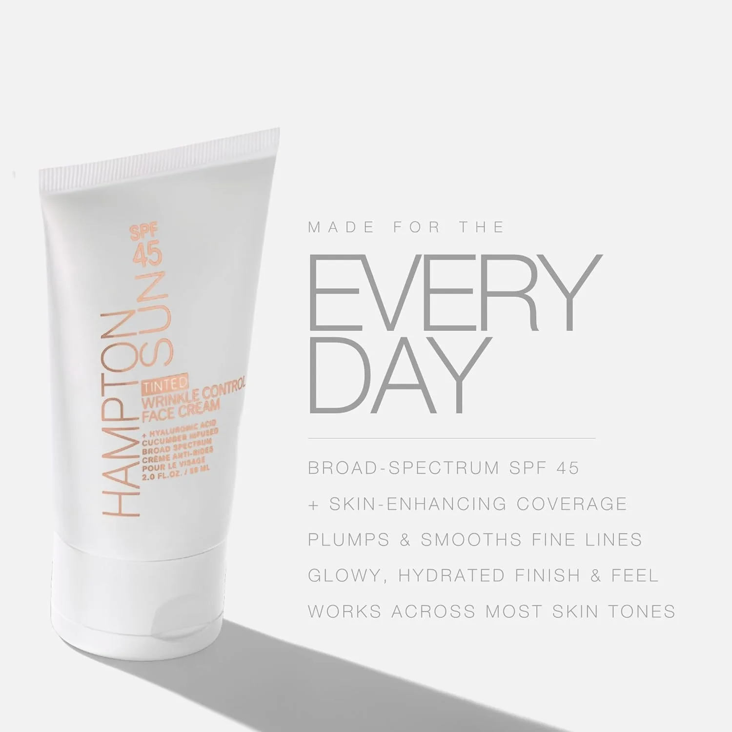 Hampton Sun SPF 45 тонированный крем для лица против морщин, увлажняющий дневной крем с солнцезащитным фильтром, легкое покрытие, сияющий финиш, гиалуроновая кислота и экстракт органического огурца, Tinted — фото 4