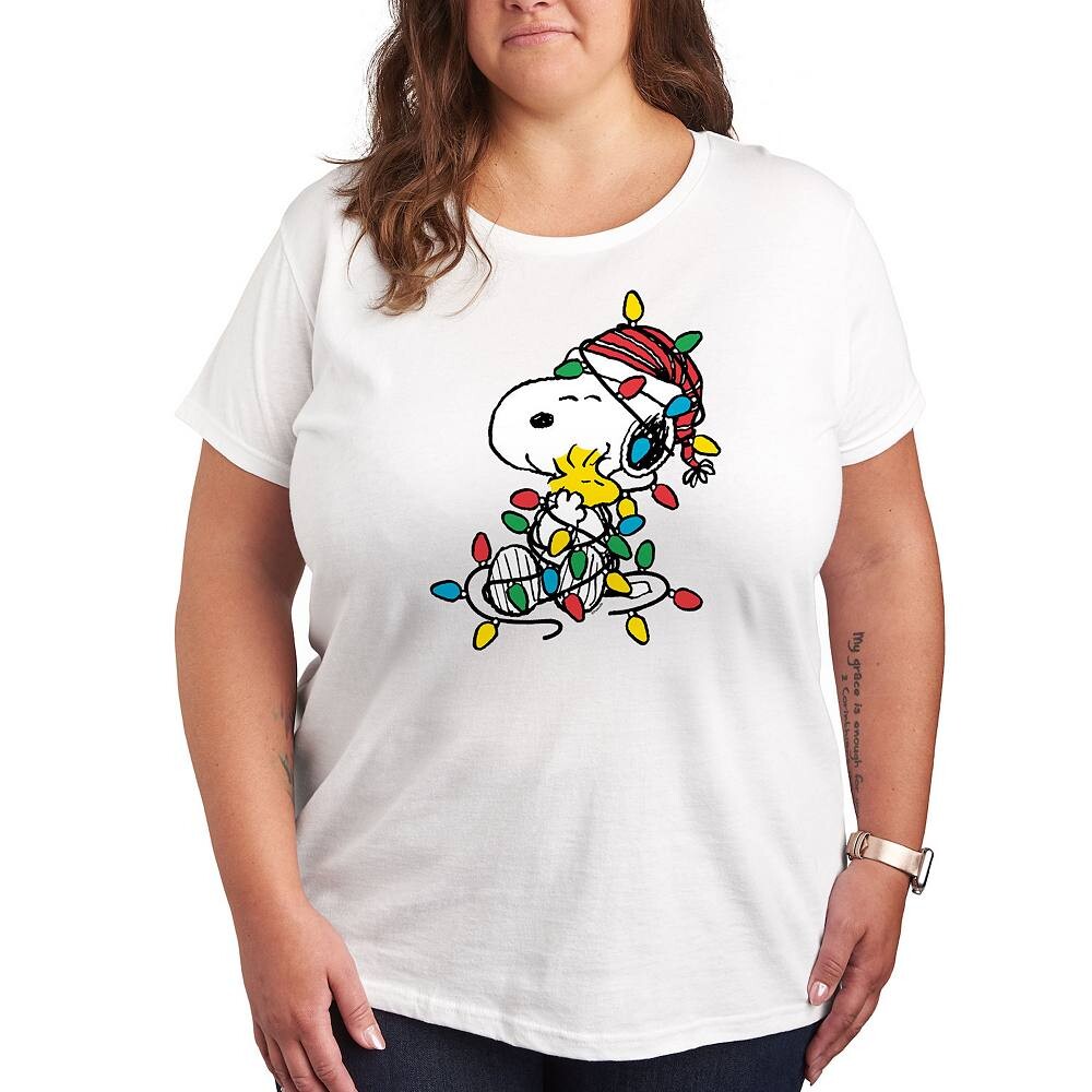 

Футболка с рисунком «Рождественские огни» Plus Peanuts Licensed Character, белый