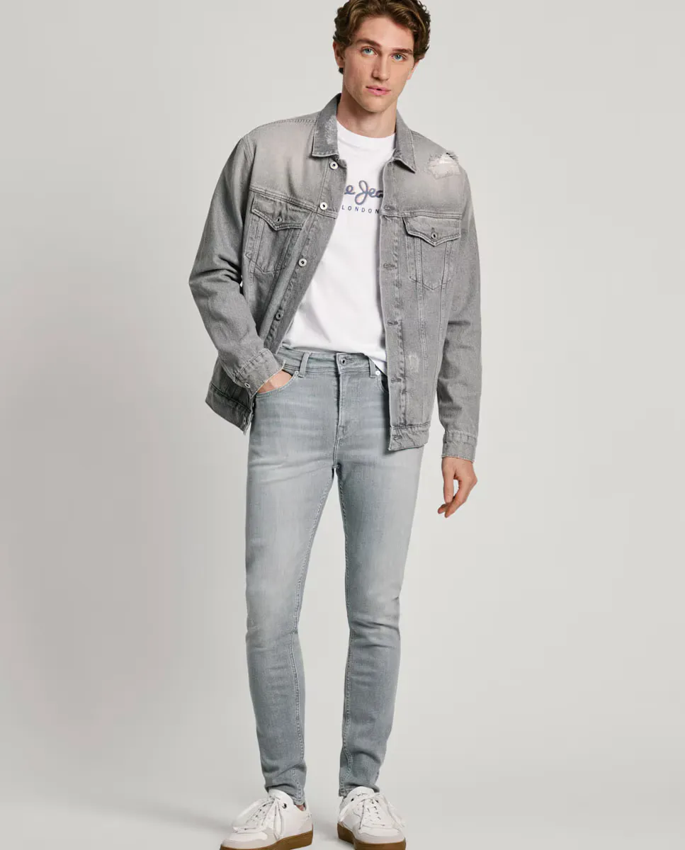 

Мужские джинсы скинни с эффектом потертости Pepe Jeans, серый