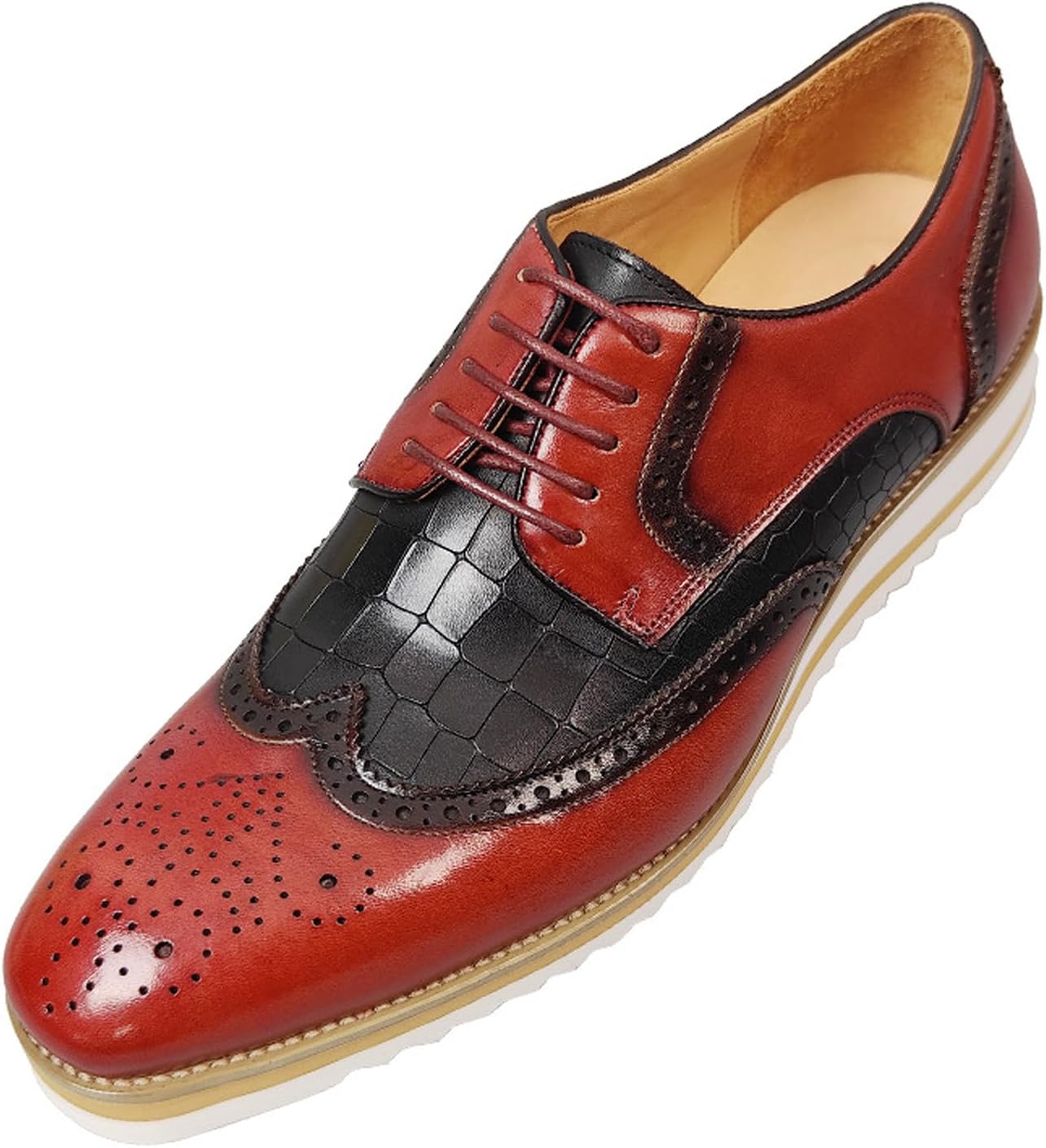 

Мужские деловые туфли Santimon из натуральной кожи с крылышками и оксфордской шнуровкой - элегантная обувь для бизнеса и костюмов с ультракомфортной стелькой, идеальна для свадеб и офиса, красный