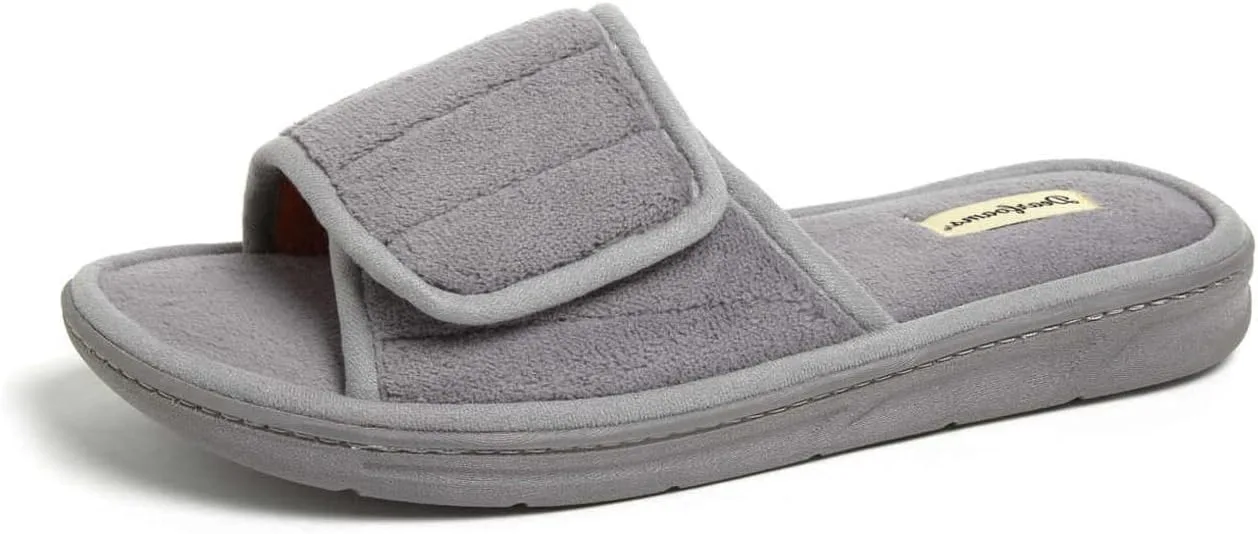 

Мужские шлепанцы Dearfoams с регулируемой посадкой для дома и улицы, с эффектом памяти, можно стирать в машине, летние, серый