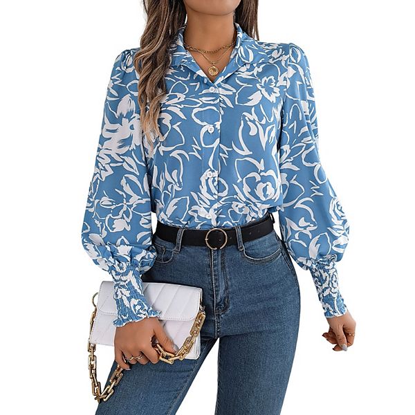 

Женская блузка-туника с лацканами и длинными рукавами Kojooin, Light Blue