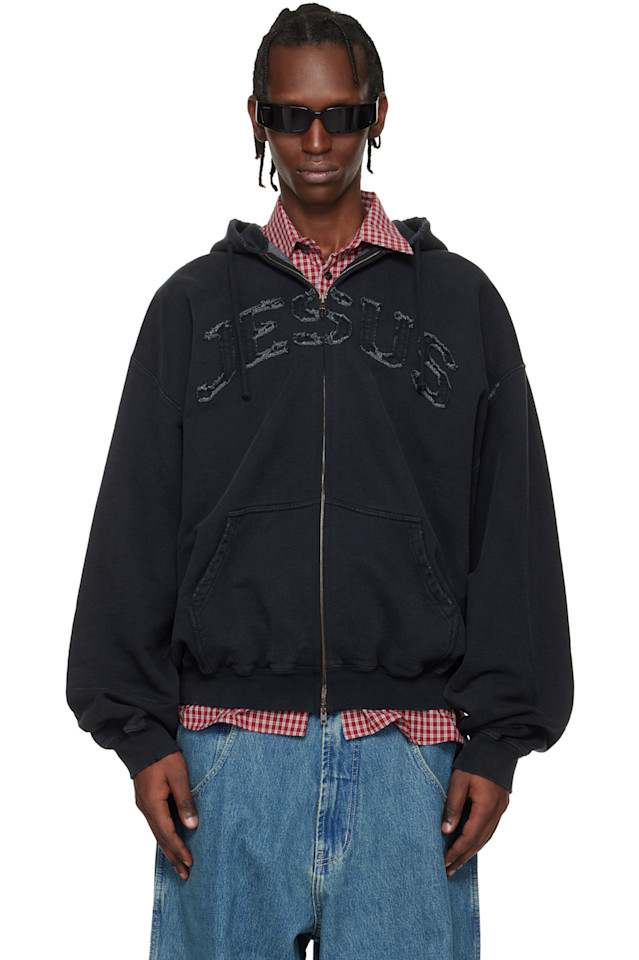 

Vetements Черная толстовка на молнии с надписью «Иисус Христос»