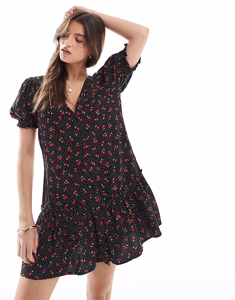 

Платье-халат Miss Selfridge с принтом Black Cherry Print