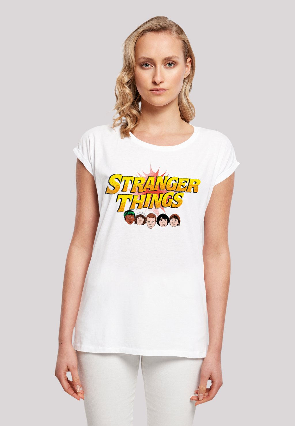 

Футболка с принтом STRANGER THINGS COMIC HEADS NETFLIX TV SERIES F4NT4STIC, белый