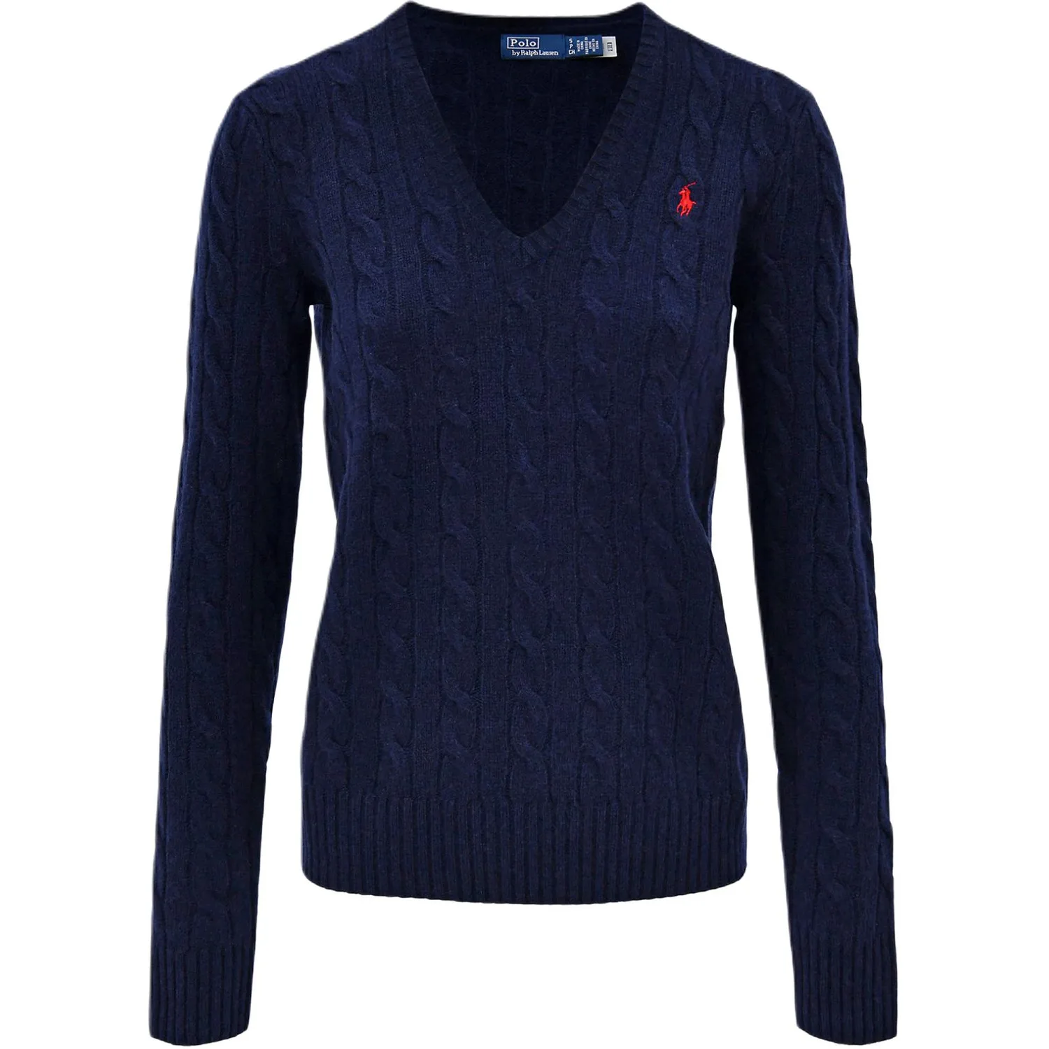 Свитер с V-образным вырезом и вязкой кабелем Kimberly Polo Ralph Lauren, синий