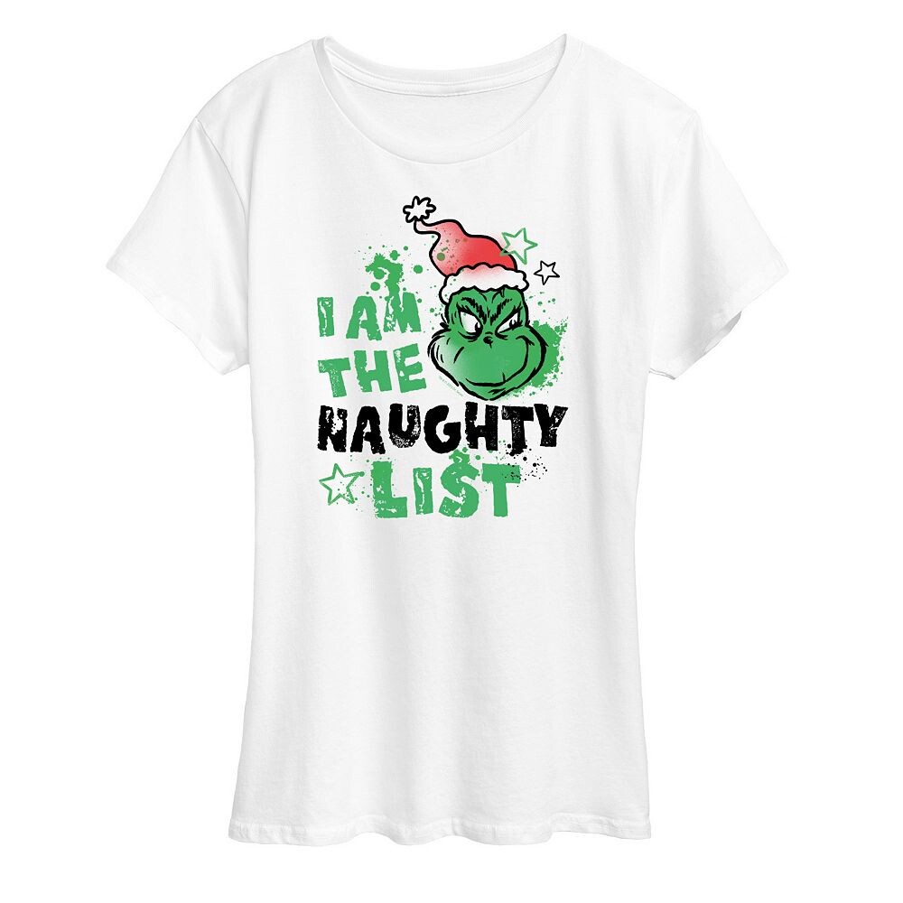 

Женская футболка с рисунком Dr. Seuss The Grinch Naughty List Licensed Character, белый