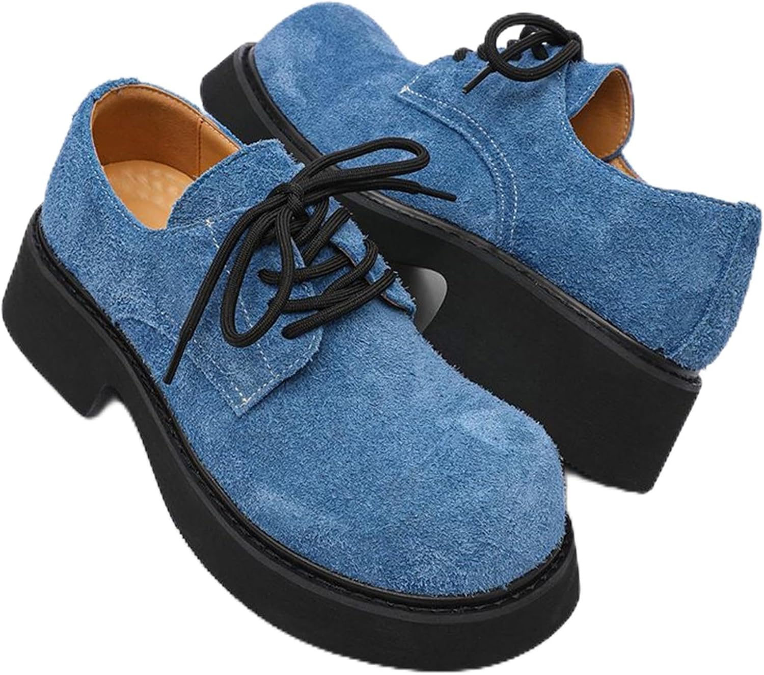 

Мужские замшевые массивные оксфорды на платформе, модные шнурованные с круглым носком, деловые повседневные комфортные классические туфли Tznbgge, синий