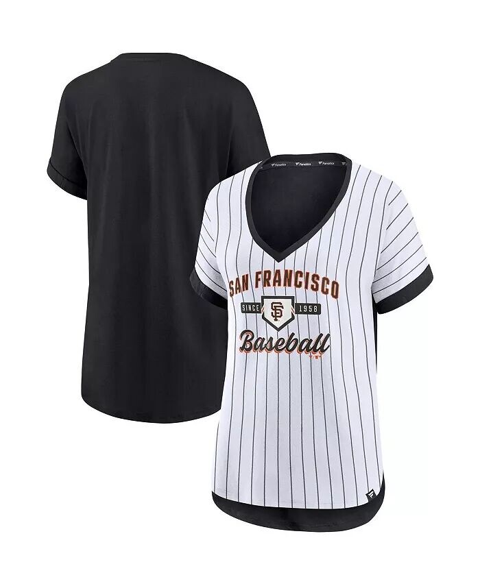 

Женская бело-черная футболка с v-образным вырезом в тонкую полоску San Francisco Giants Iconic Noise Factor Fanatics