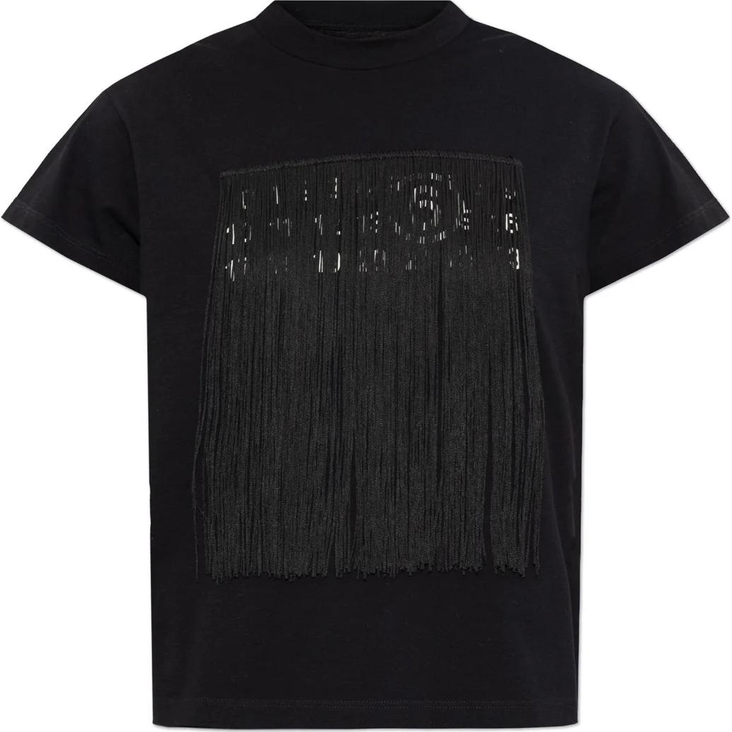 Футболка с бахромой и круглым вырезом MM6 Maison Margiela, черный — фото 3
