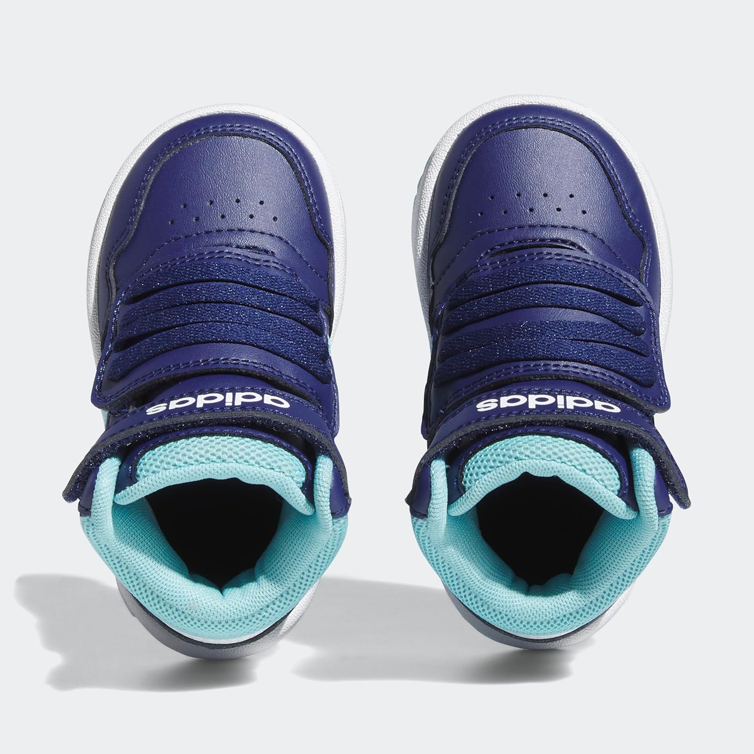 Кроссовки Adidas Kids' Hoops 2.0 Mid, белый/синий/бирюзовый/темно-синий — фото 3