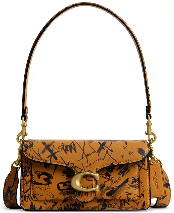 

Сумка на плечо из кожи с принтом в виде полосатого граффити, размер 20 Coach, мультиколор