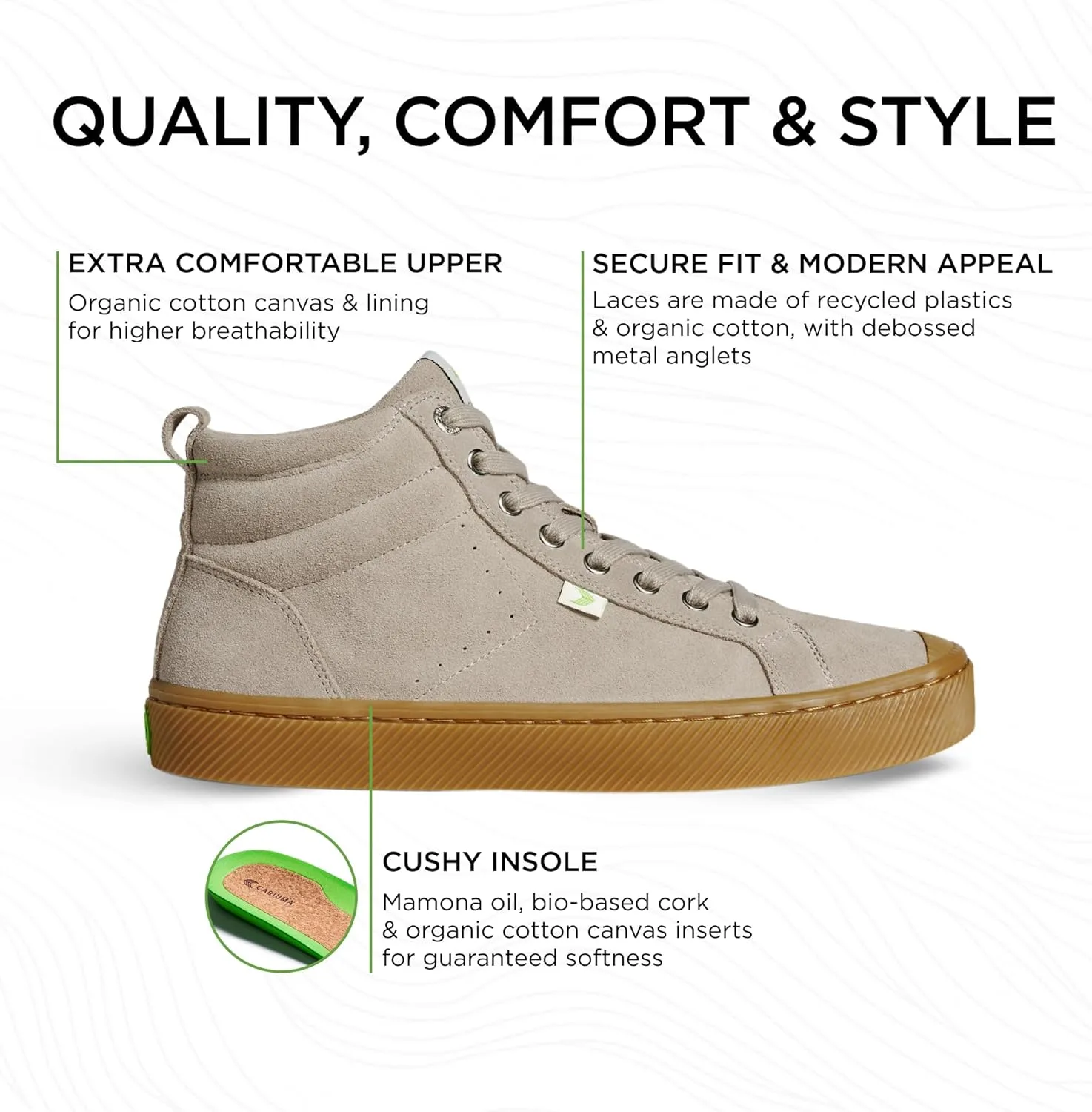 Кроссовки Cariuma OCA High Suede, удобная мужская обувь, легкая и экологичная, универсальная повседневная обувь со 100% веганской стелькой, резиновая подошва, серый — фото 2