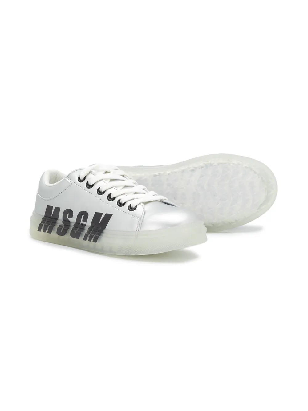 Кроссовки с логотипом и шнуровкой MSGM Kids, серебряный — фото 2